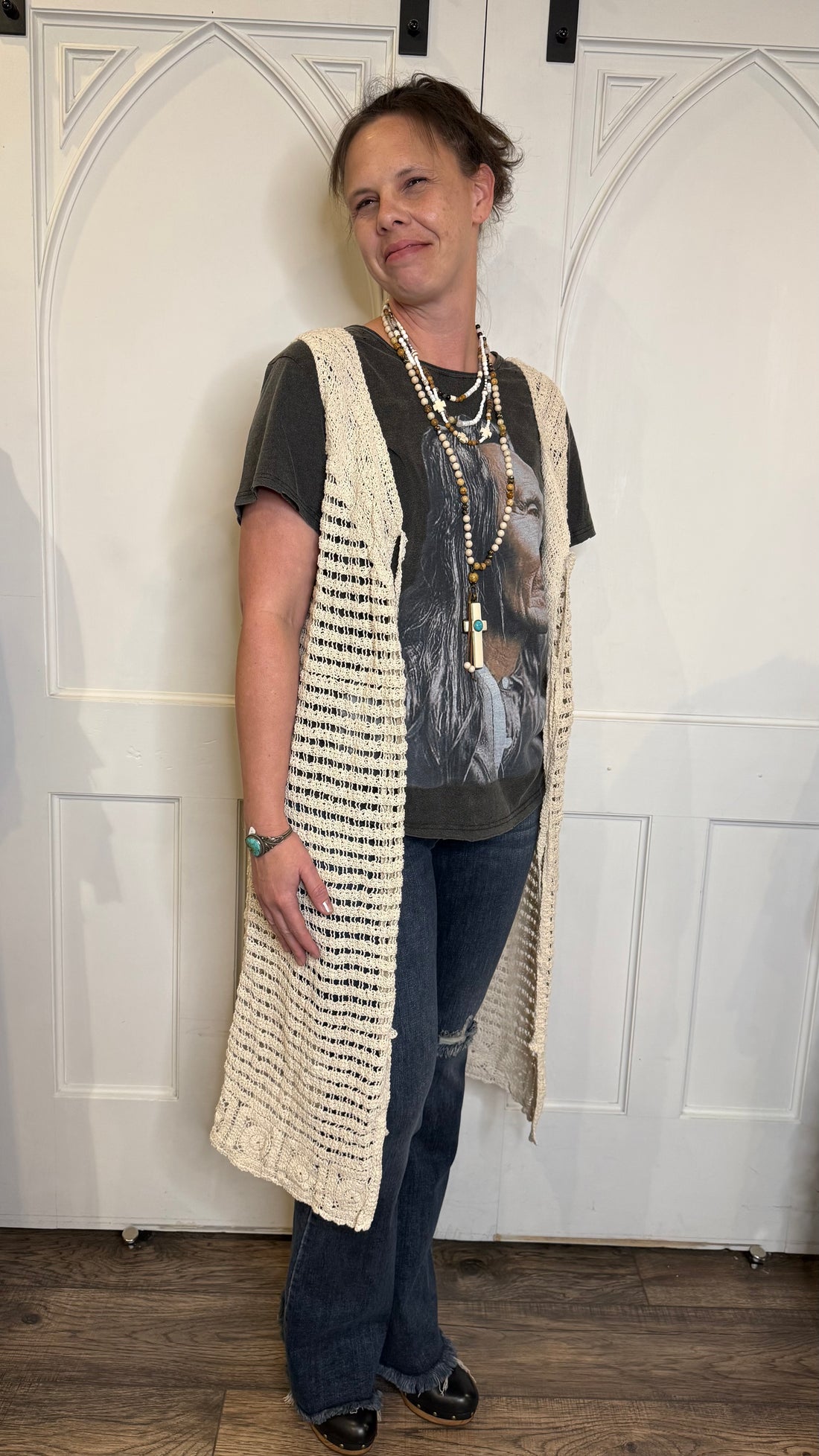 Crochet Long Vest with Ties