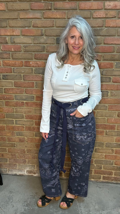 Bandana Barrel Pant With Tie Belt