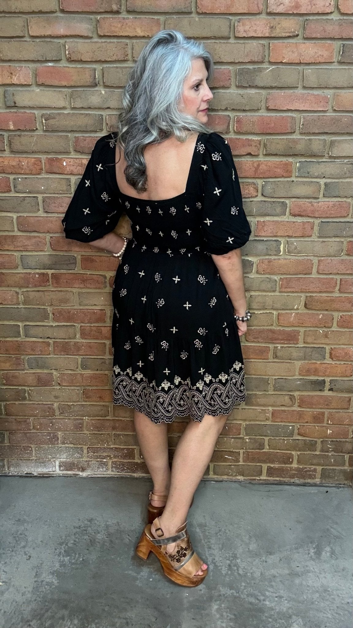 Bubble Sleeve Embroidered Dress - Vintage Vault Boutique