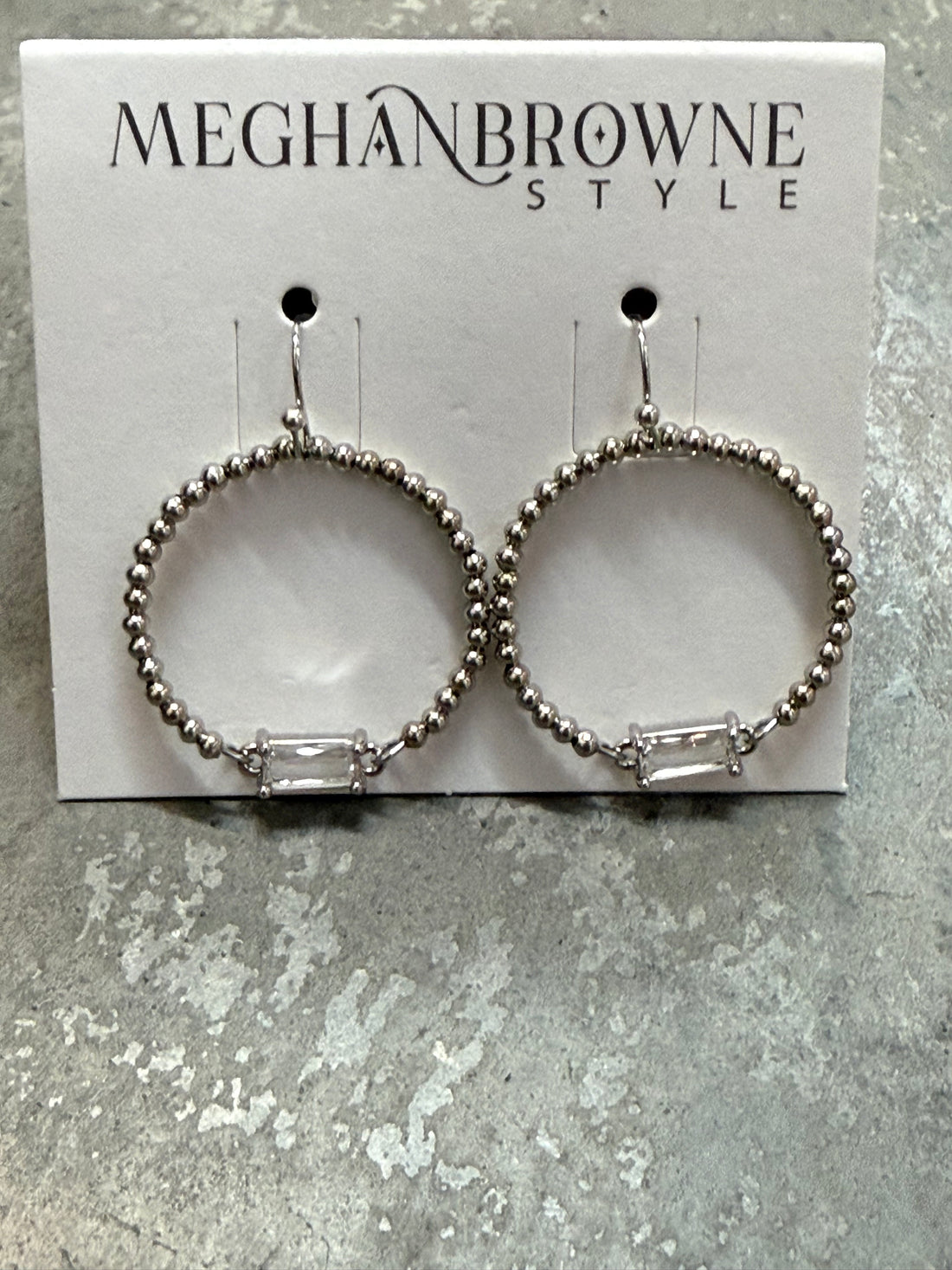 Silver Bead with Crystals Hoop Earring