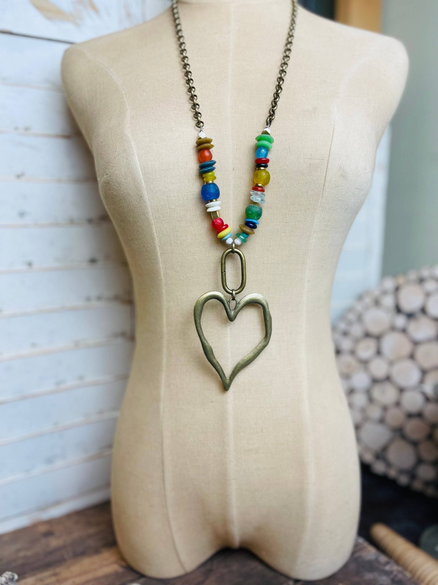 Multi Sea Glass Heart Necklace - Vintage Vault Boutique