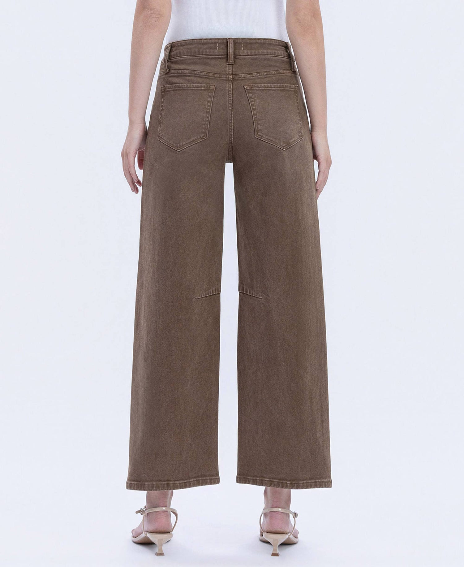 Brown wide-leg pants worn by a person on a white background