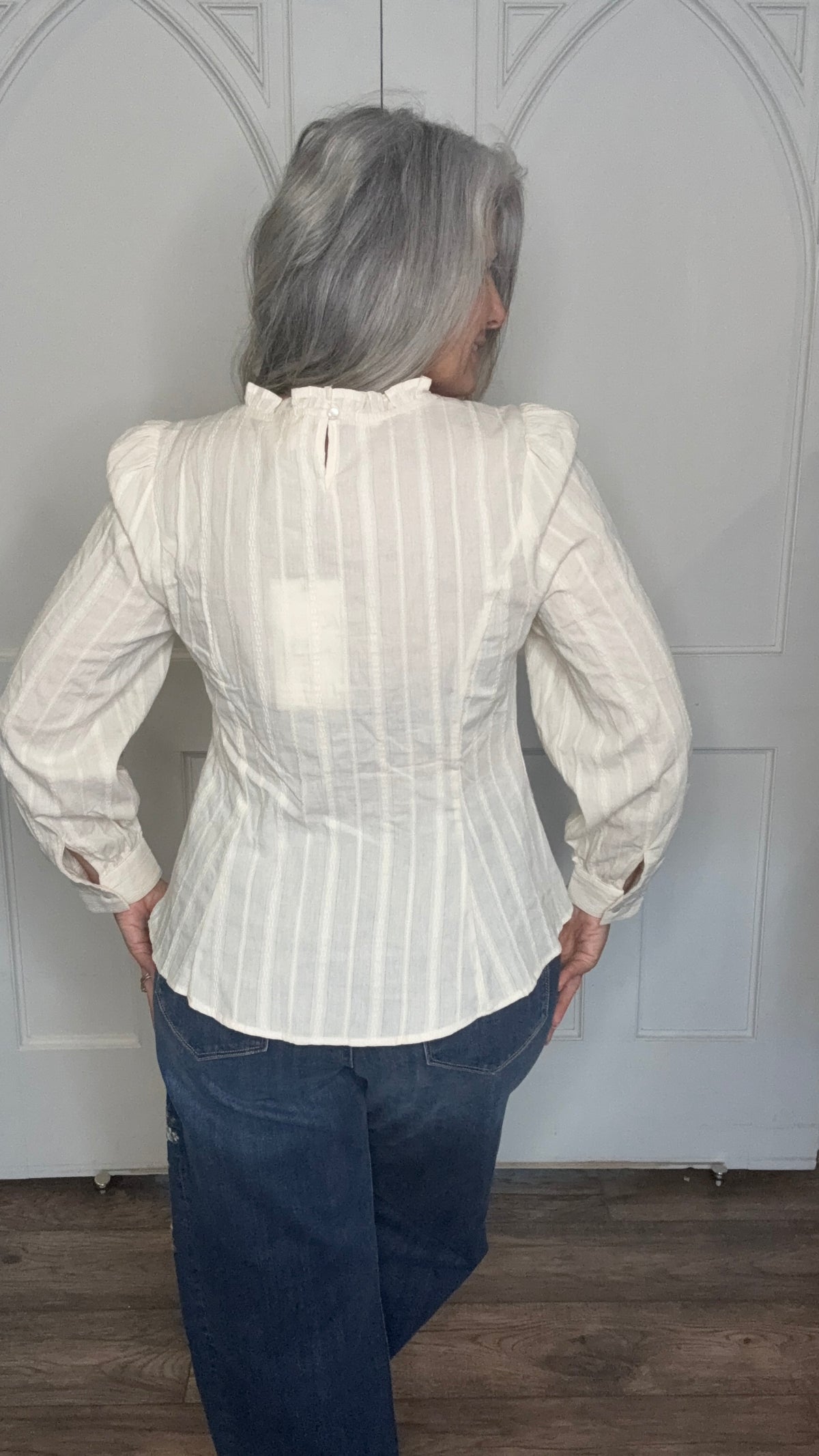Textured Ruffle Neck Top