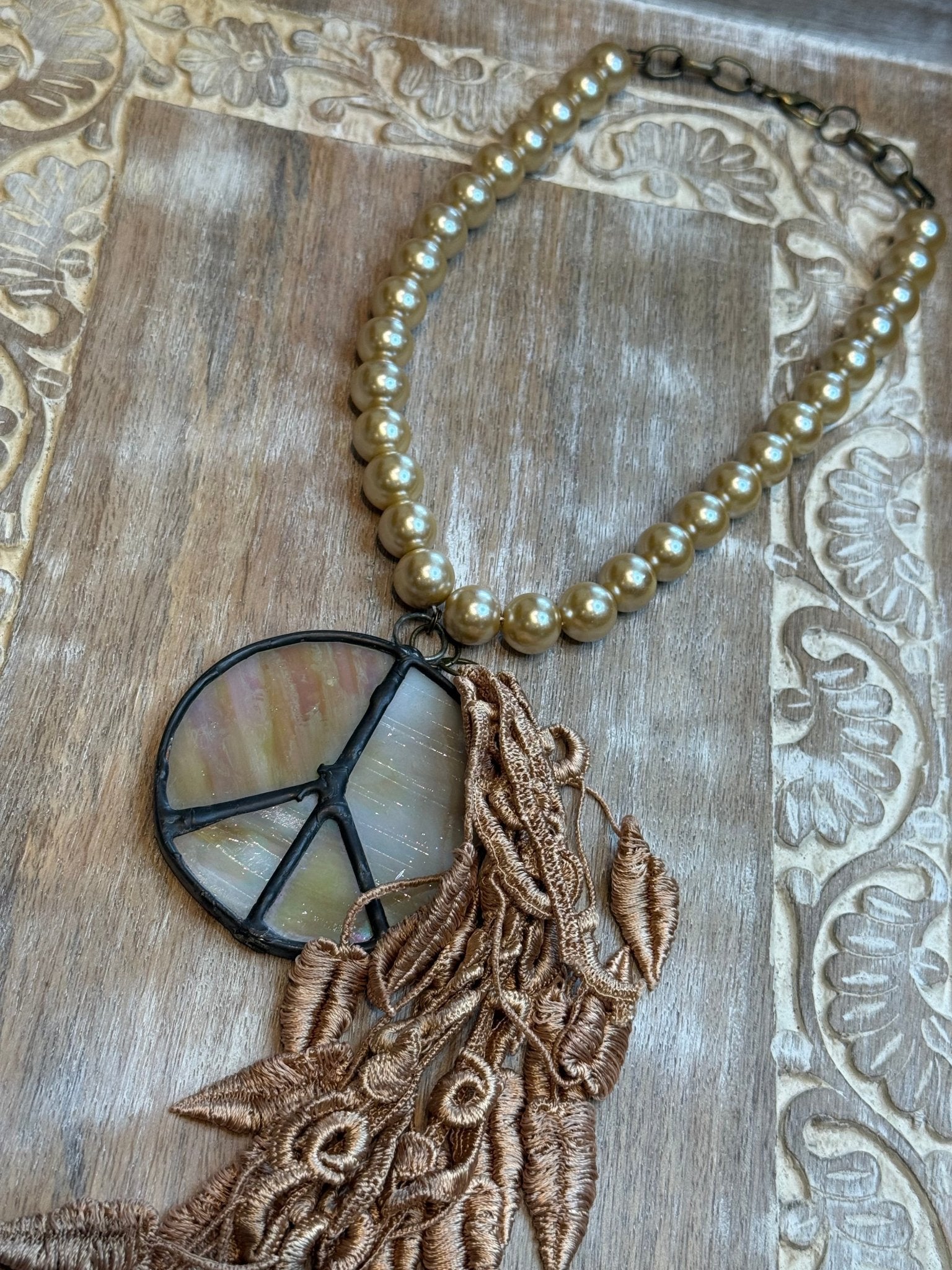Stained Glass Peace Sign Necklace - Vintage Vault Boutique