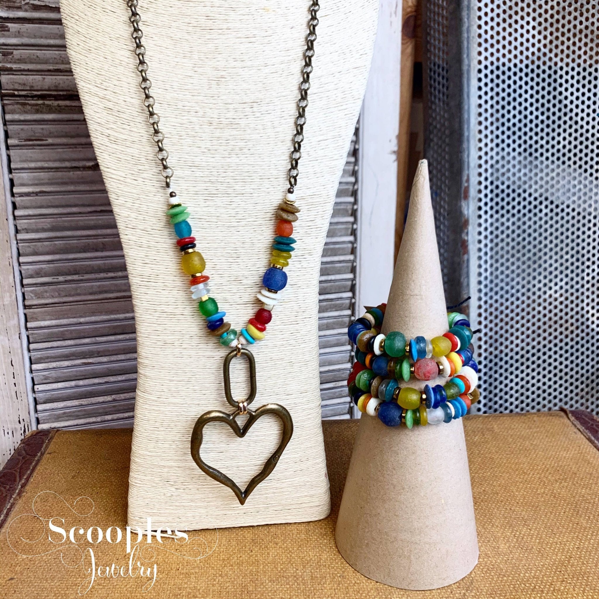 Multi Sea Glass Heart Necklace - Vintage Vault Boutique