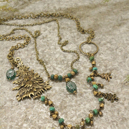 In The Evergreen Forest W/Czech Stone Pendant Necklace Set