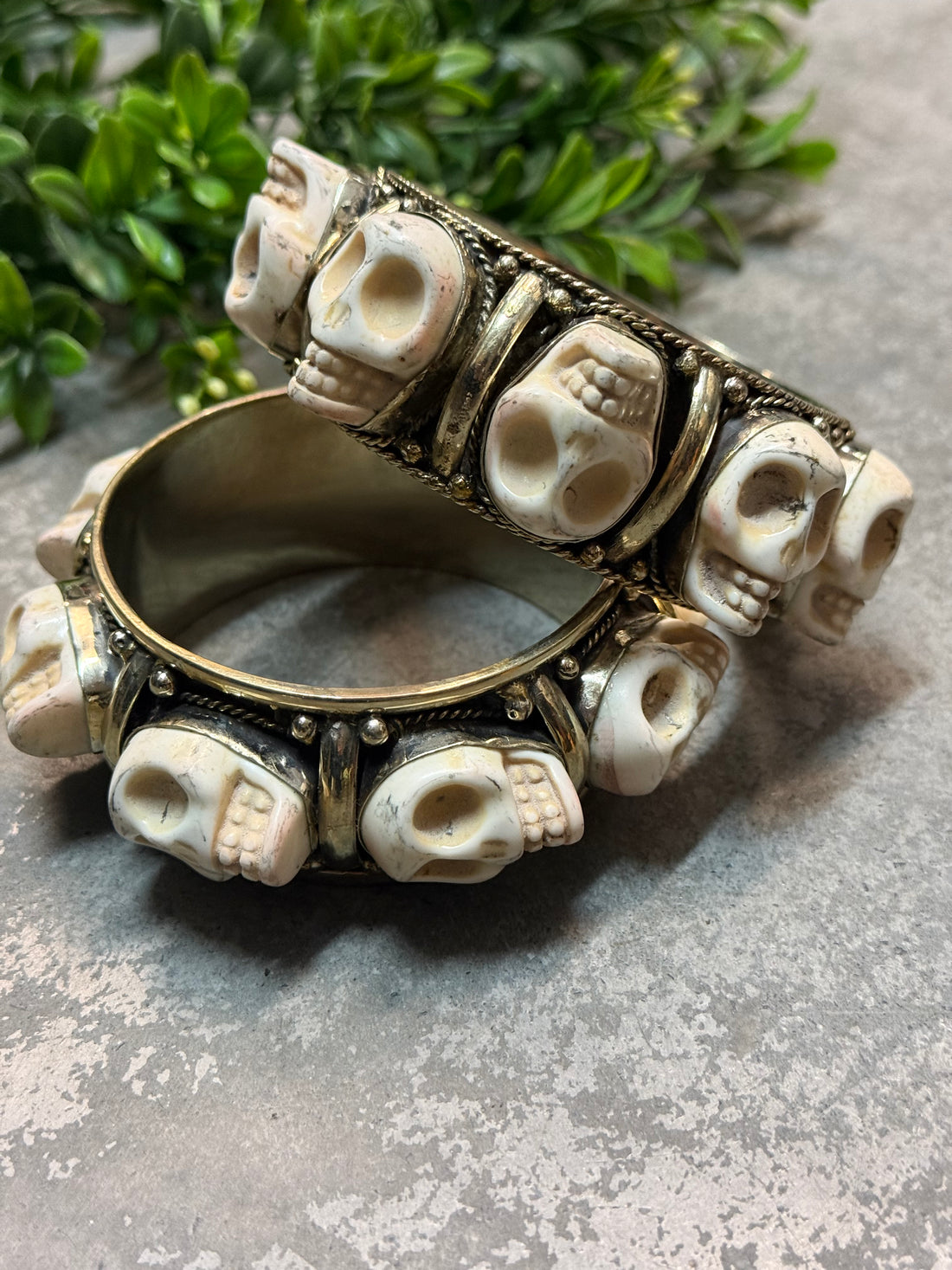 Large Skull Silver Bangle Bracelet