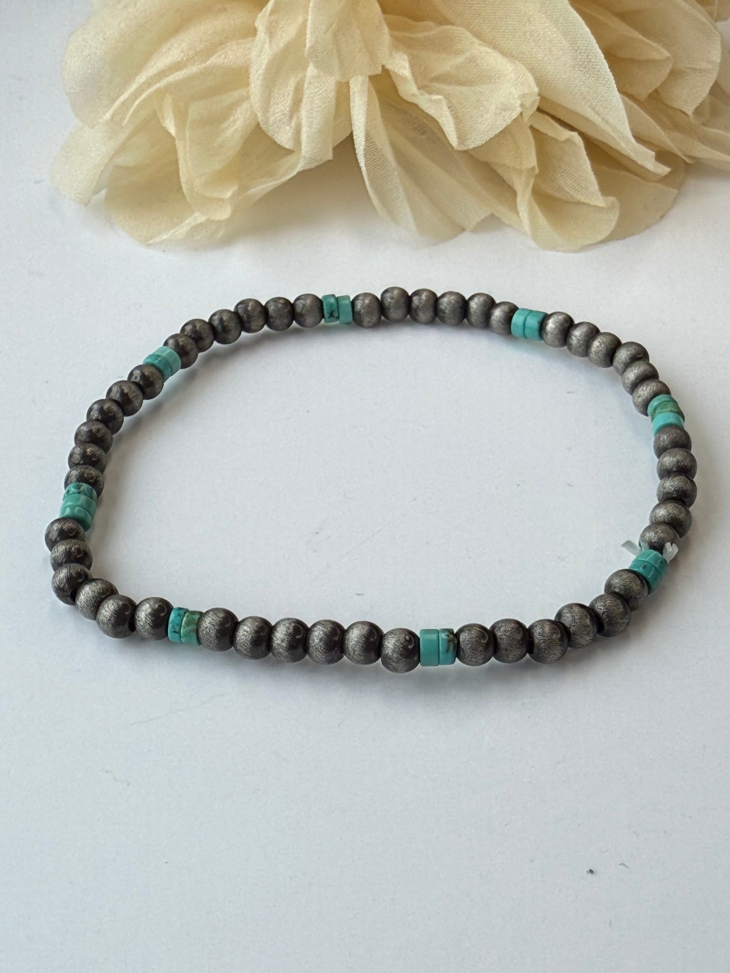 Turquoise and Silver Stretch Bracelet