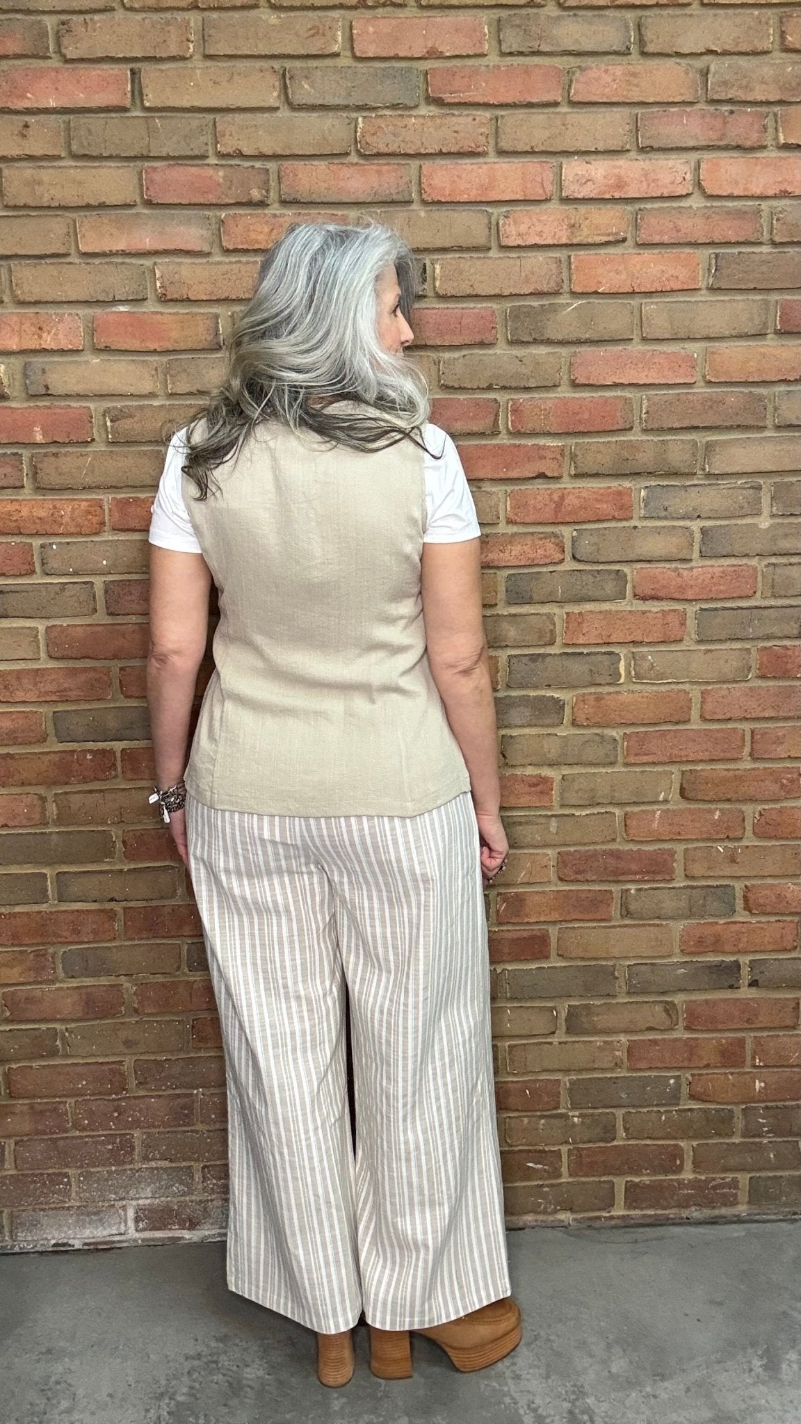 Linen Striped Wide Leg Pant - Vintage Vault Boutique