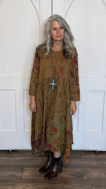 Floral Patchwork Long Knit Dress - Vintage Vault Boutique