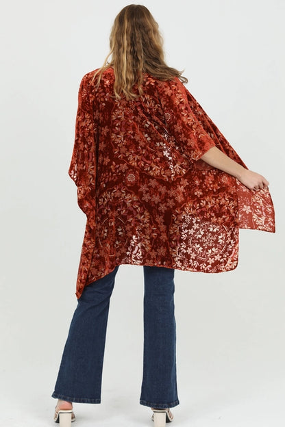 Rust Burnout Velvet Kimono