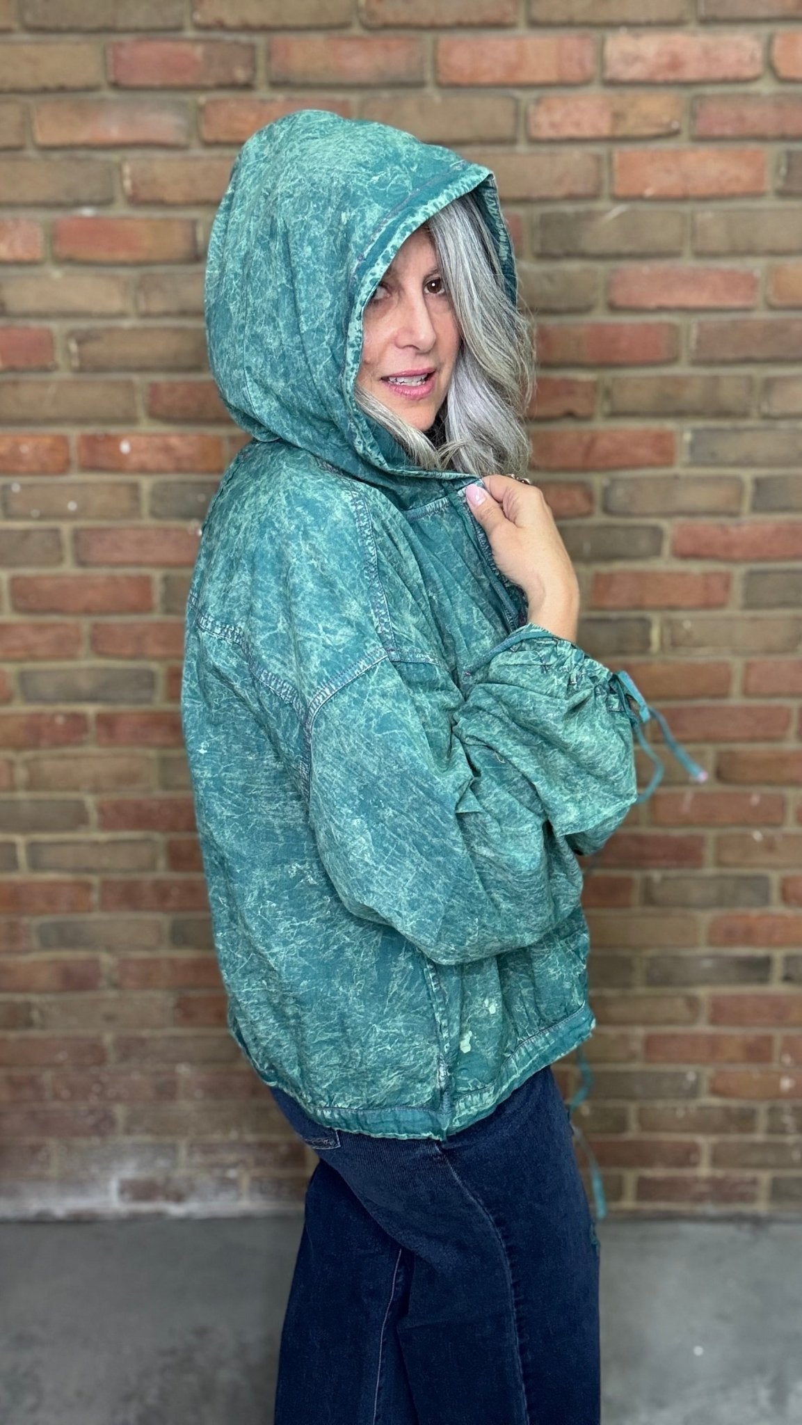 Teal Hoodie Wind Jacket - Vintage Vault Boutique