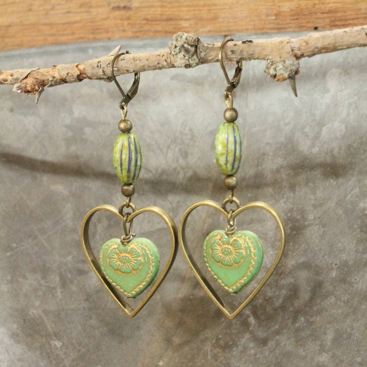 Vintage Czech Hearts Dangle Earrings Valentine