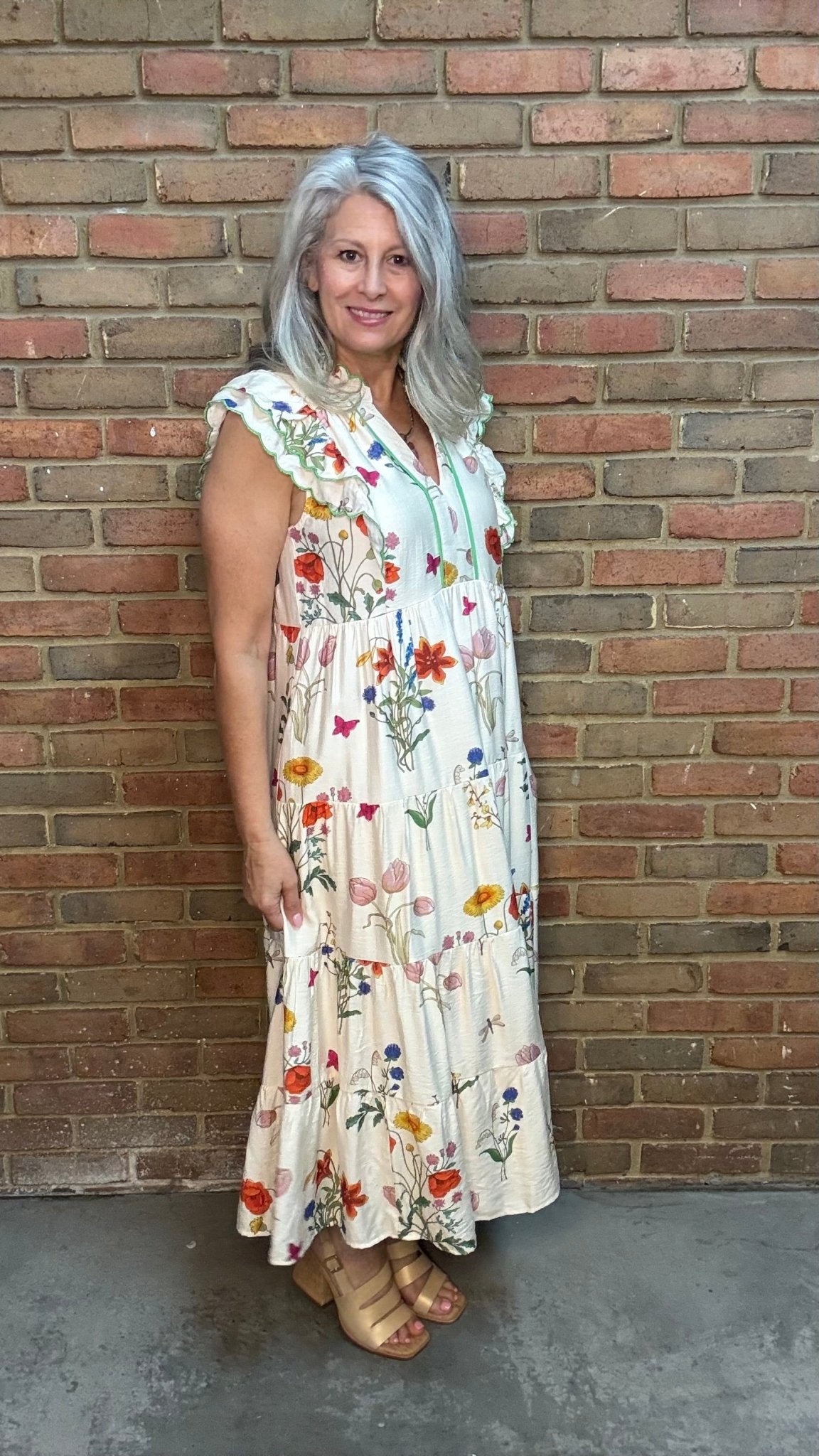 Tiered Print Scallop Sleeve Dress - Vintage Vault Boutique