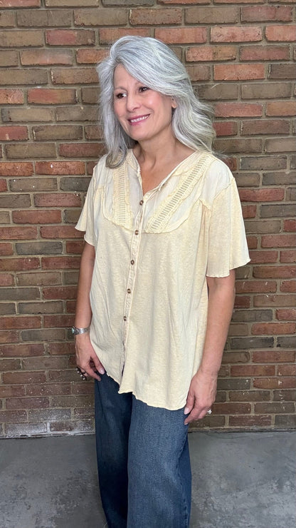 Straw Button Up Knit Top - Vintage Vault Boutique