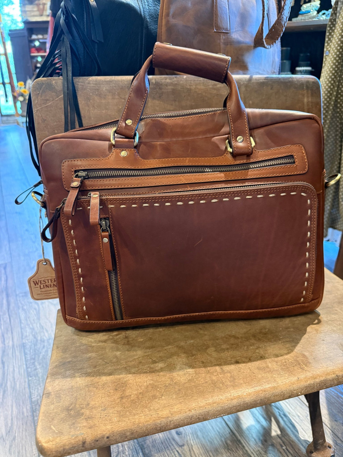 Brown Leather Computer Bag - Vintage Vault Boutique