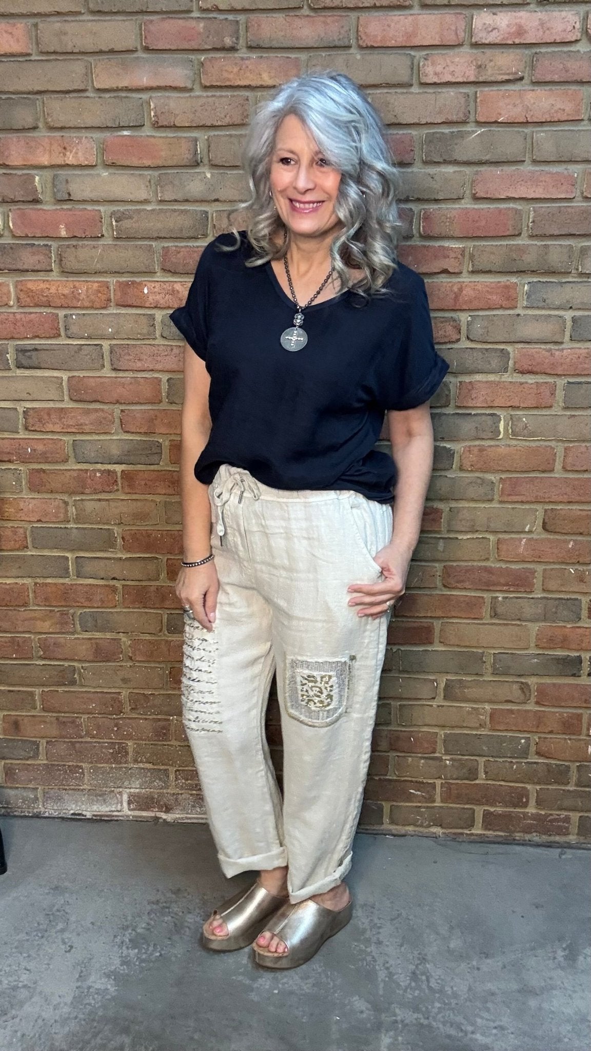 Navy V - Neck Top - Vintage Vault Boutique