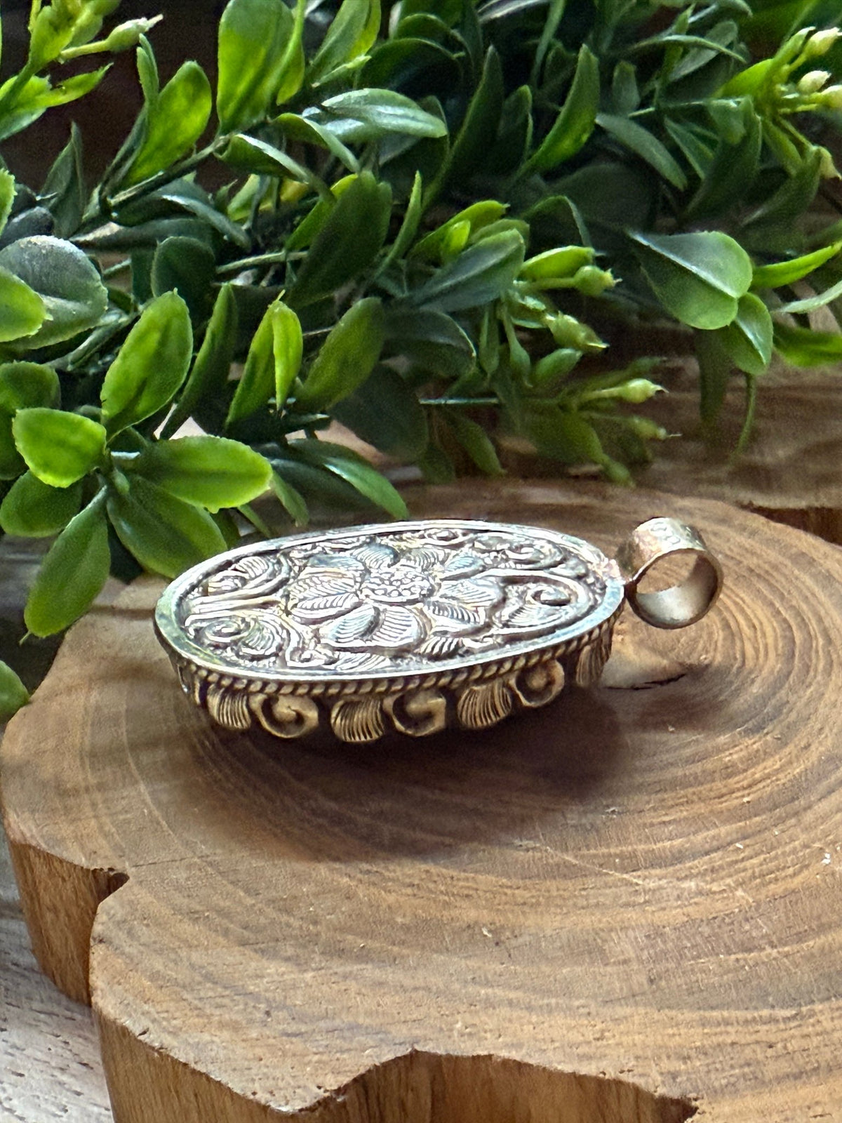 American Indian Carved Labradorite Tibetan Pendant - Vintage Vault Boutique