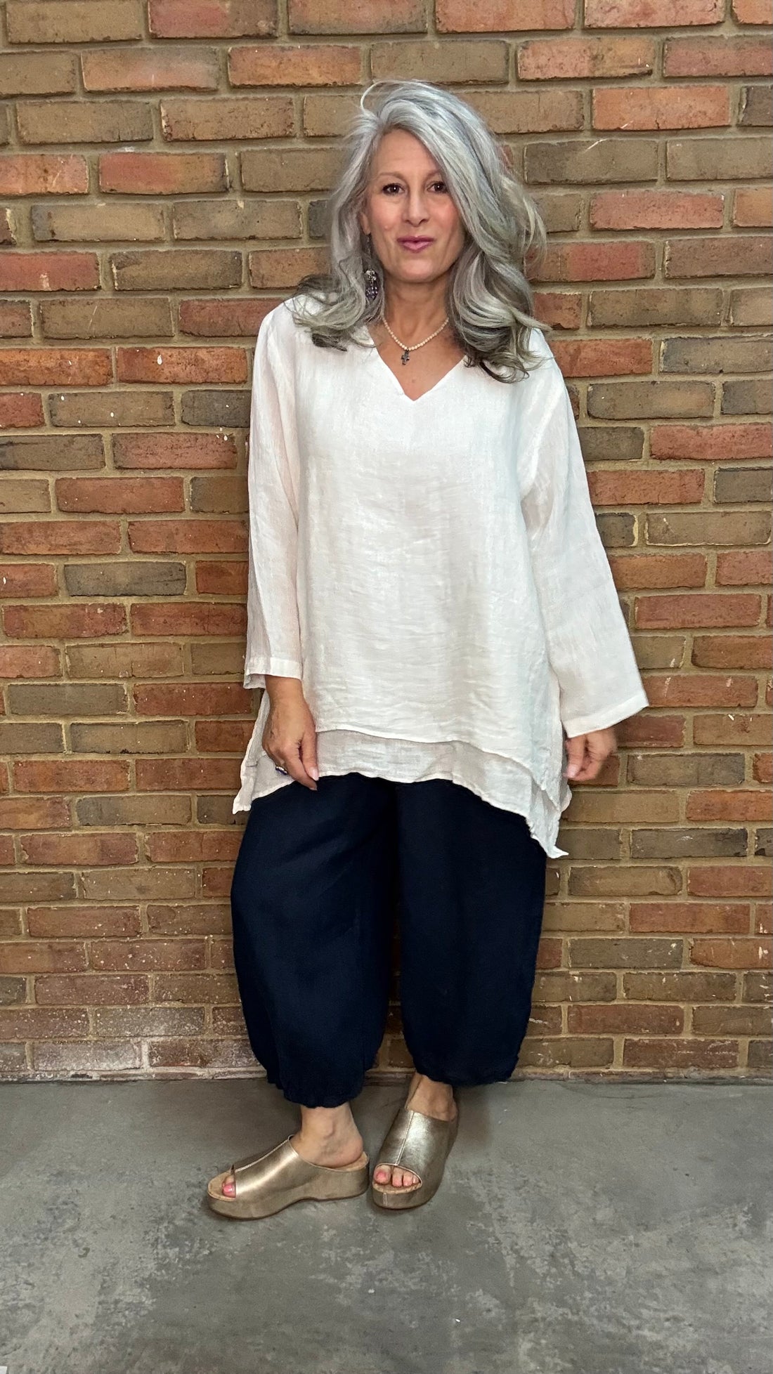 V-Neck Off White Double Layer Top