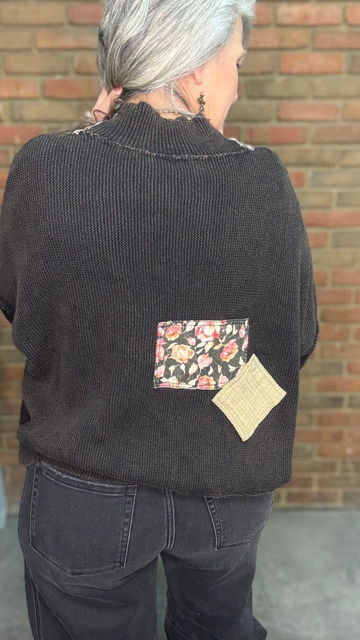 Black Patched Long Sleeve Cardigan - Vintage Vault Boutique