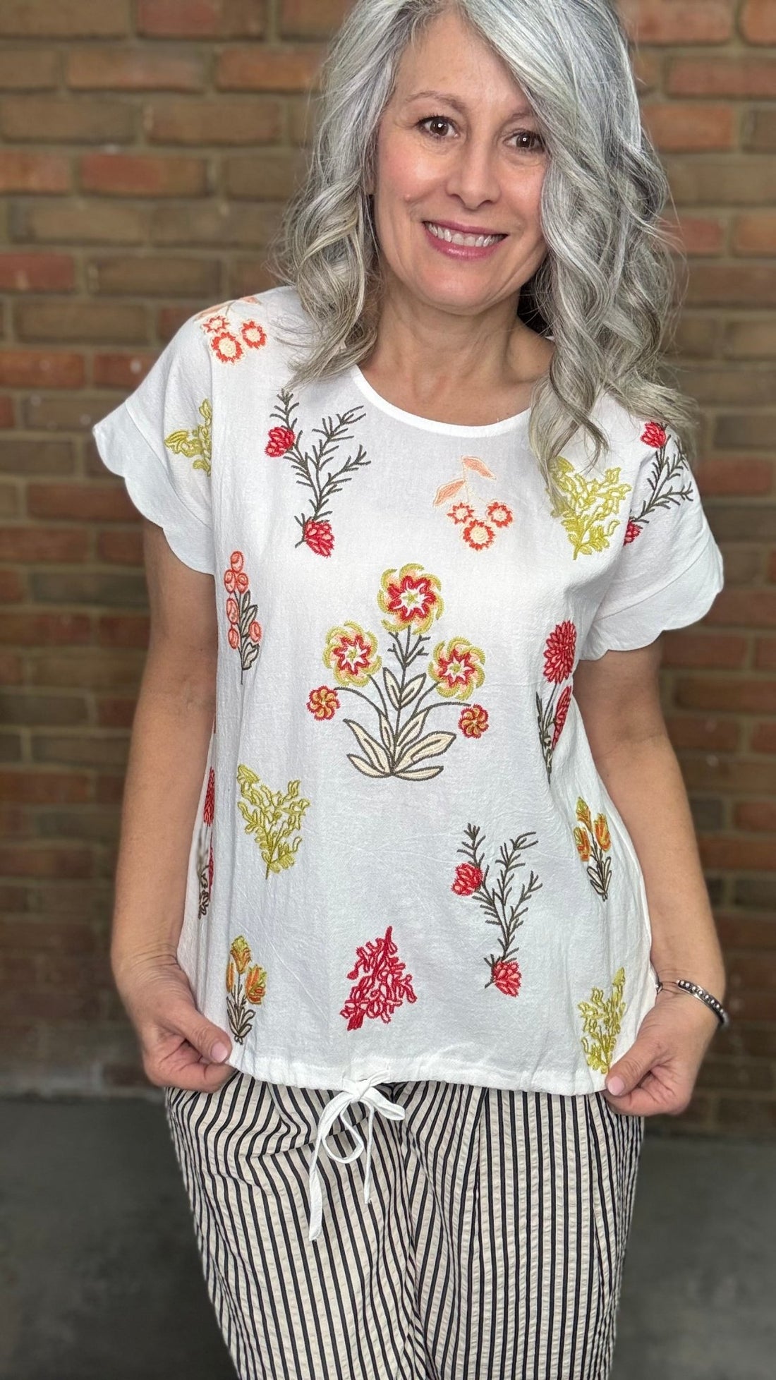 Embroidered Tie Hem Top - Vintage Vault Boutique