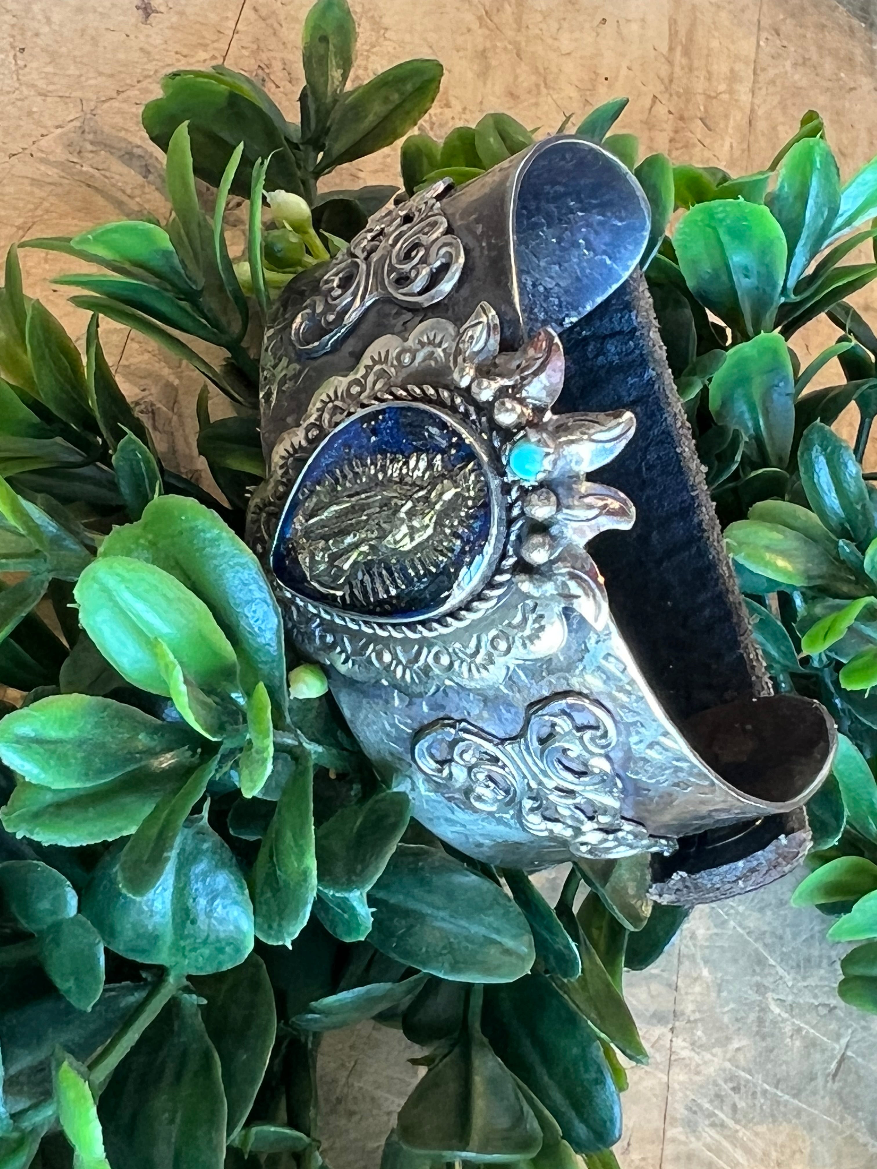 Nicho Heart Cuff on Leather Strap