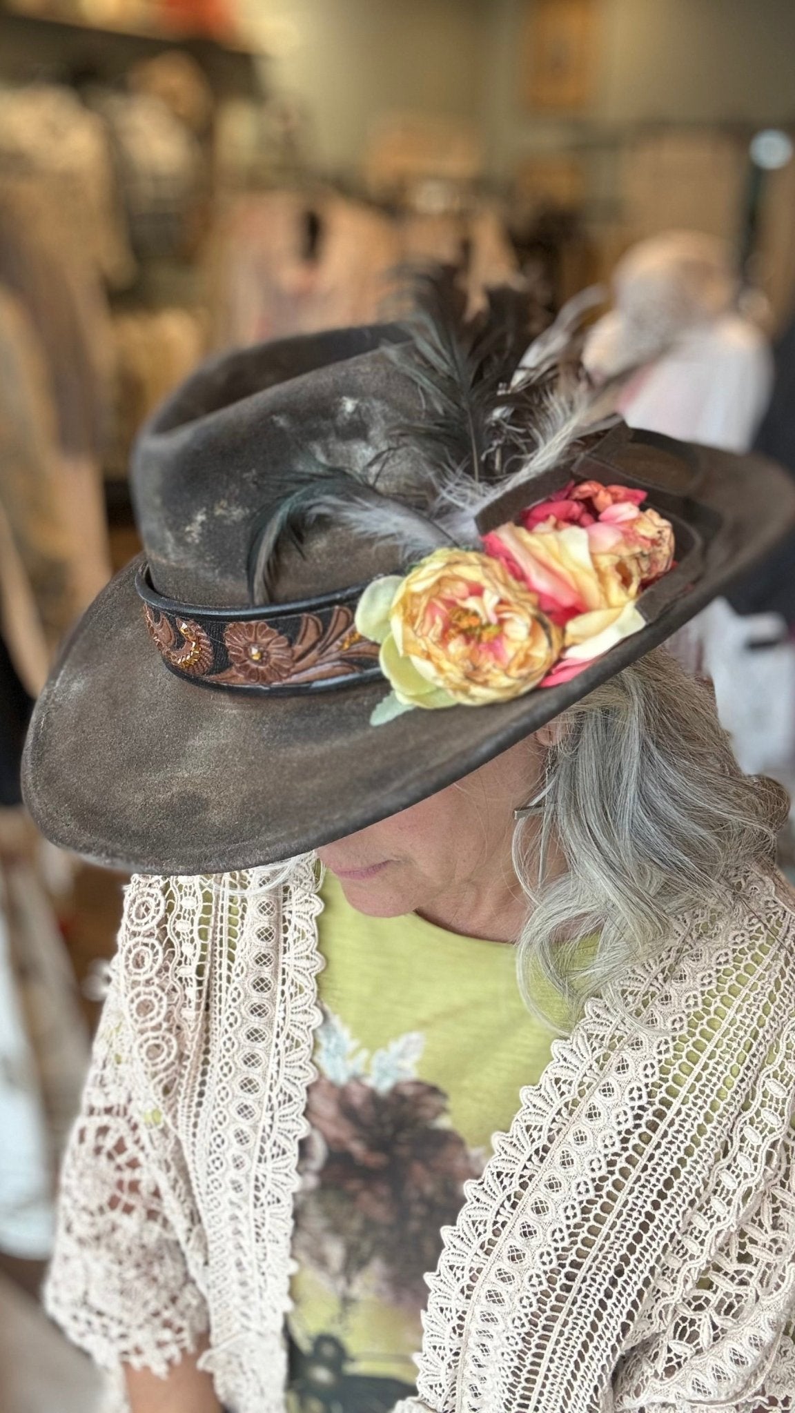 Yellow Rose Embossed Band Cowboy Hat by A Rare Bird - Vintage Vault Boutique