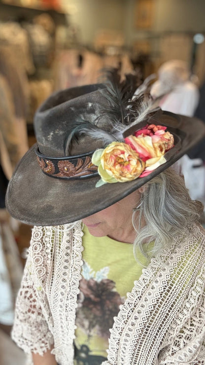 Yellow Rose Embossed Band Cowboy Hat by A Rare Bird - Vintage Vault Boutique