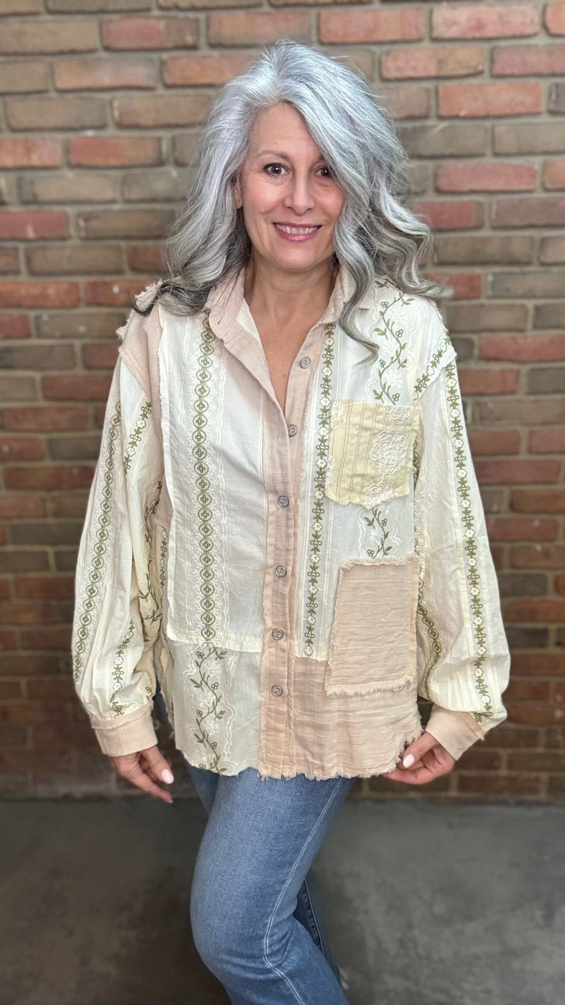 Mix Media Button Up Shirt - Vintage Vault Boutique