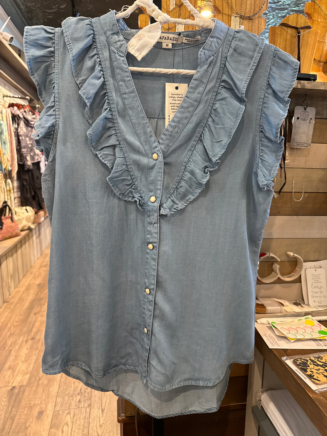 Tencel Denim Ruffle Sleeveless Top