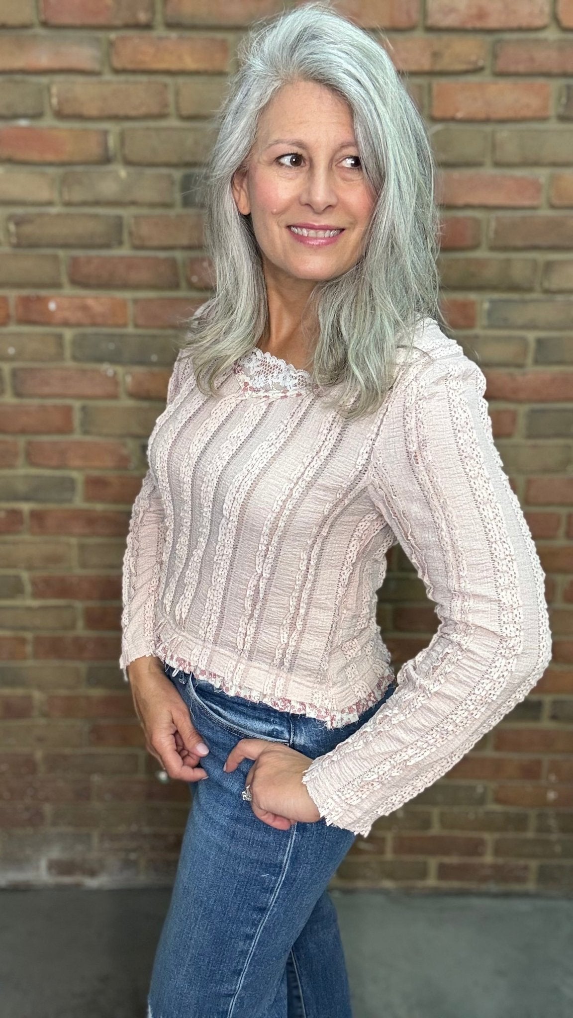 Pink Lace Detail Top - Vintage Vault Boutique