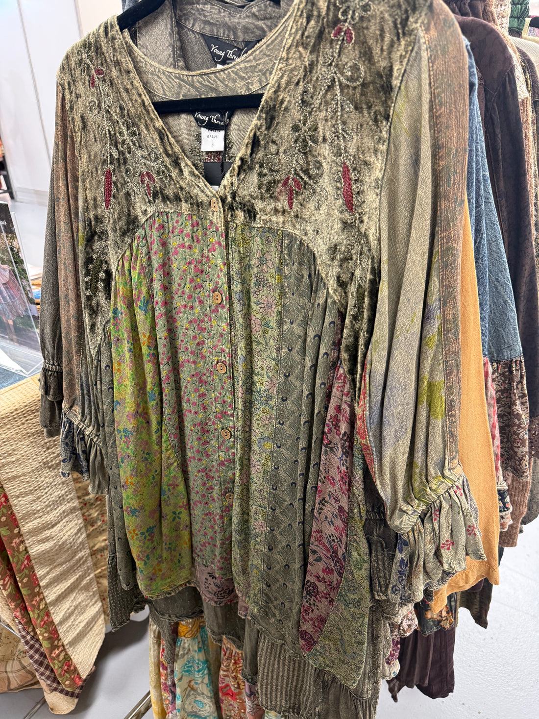 Gravel Boho Patch Velvet Top