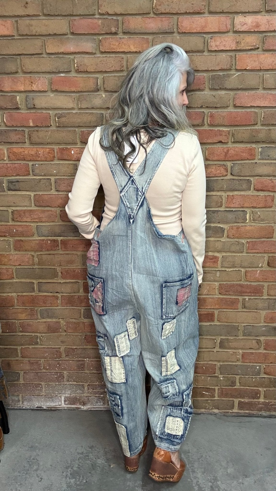 Embroidered Patchwork Denim Overalls - Vintage Vault Boutique