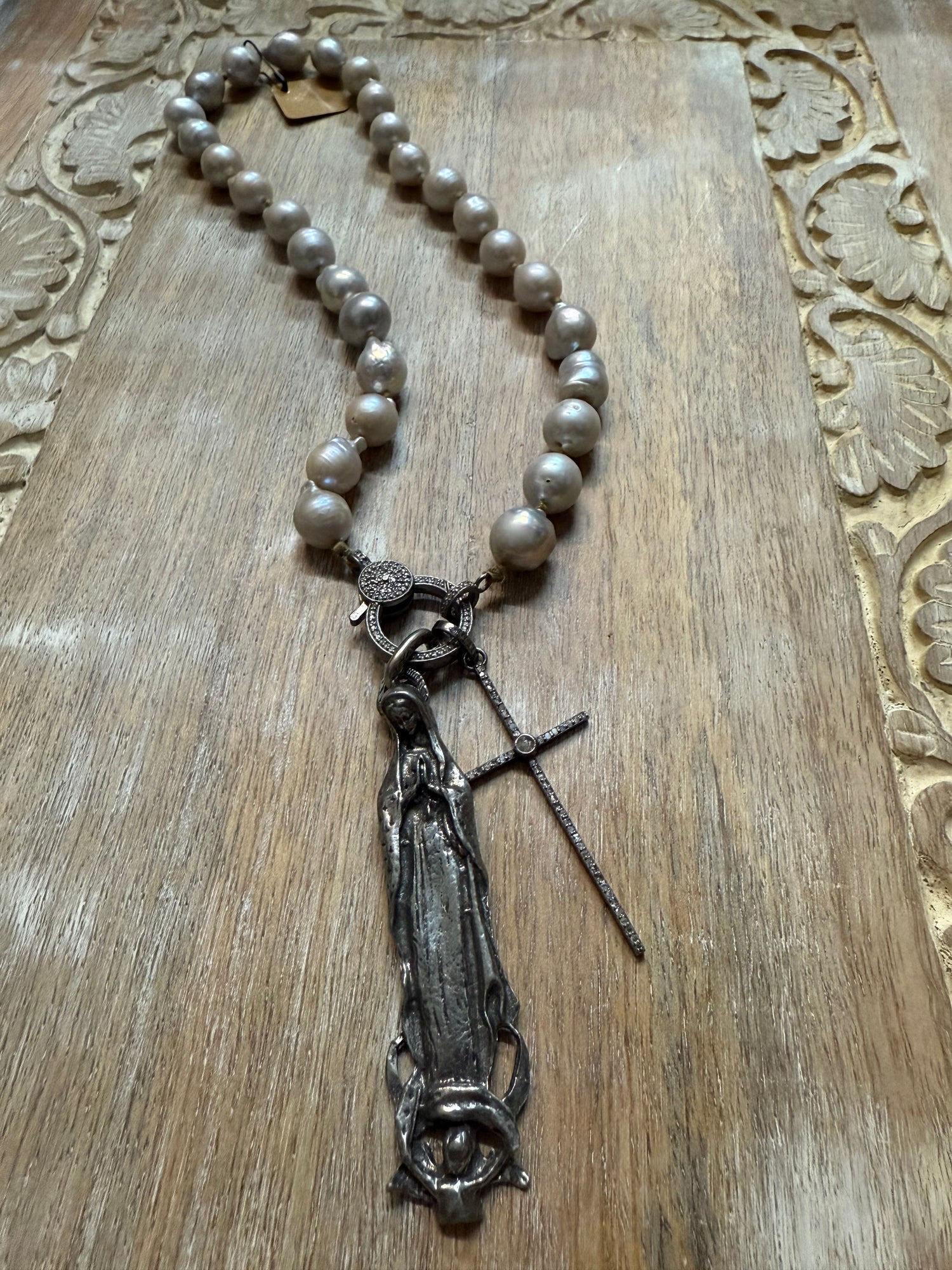 Diamond Cross and Lady Charm Holder Necklace