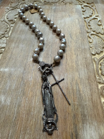 Diamond Cross and Lady Charm Holder Necklace