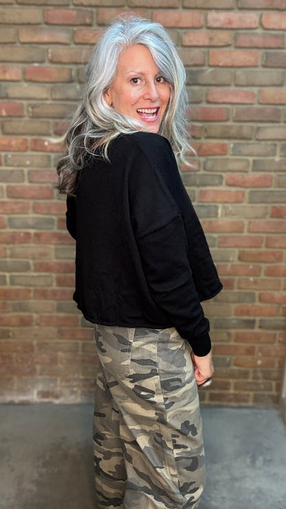 Black Sweater Crop Top