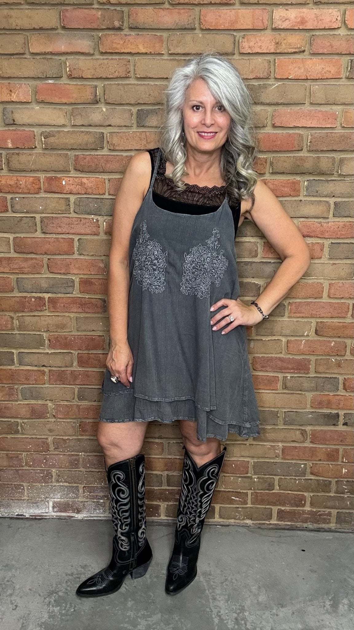 Long Charcoal Tunic Tank - Vintage Vault Boutique