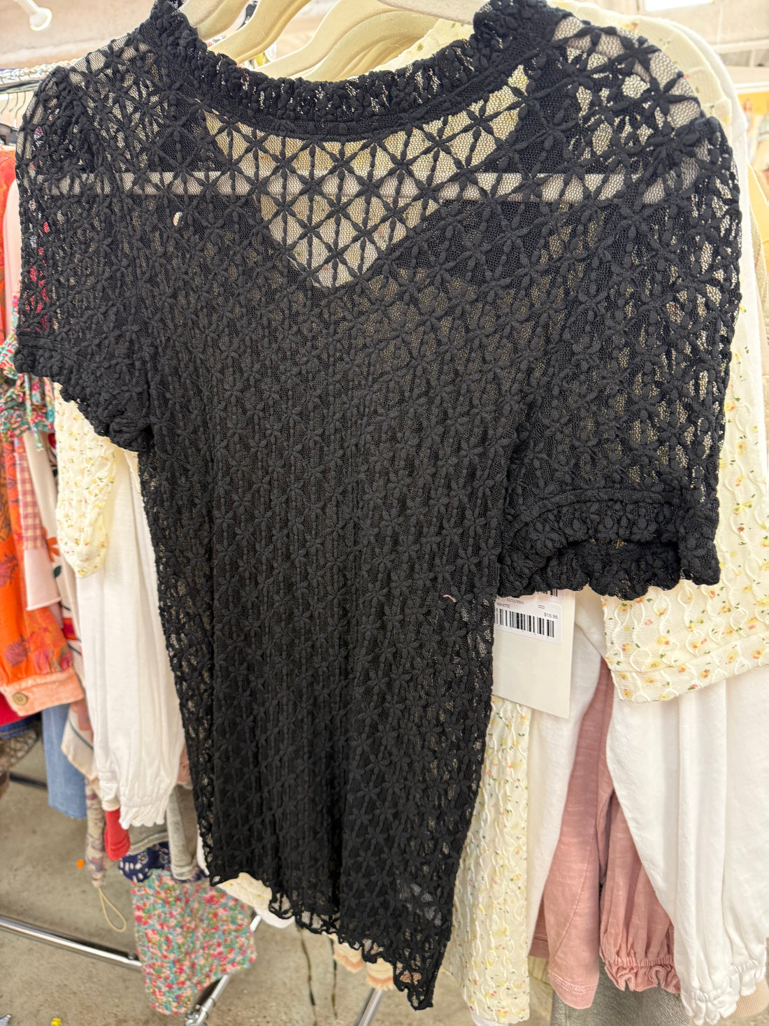 Textured Black Mesh Top