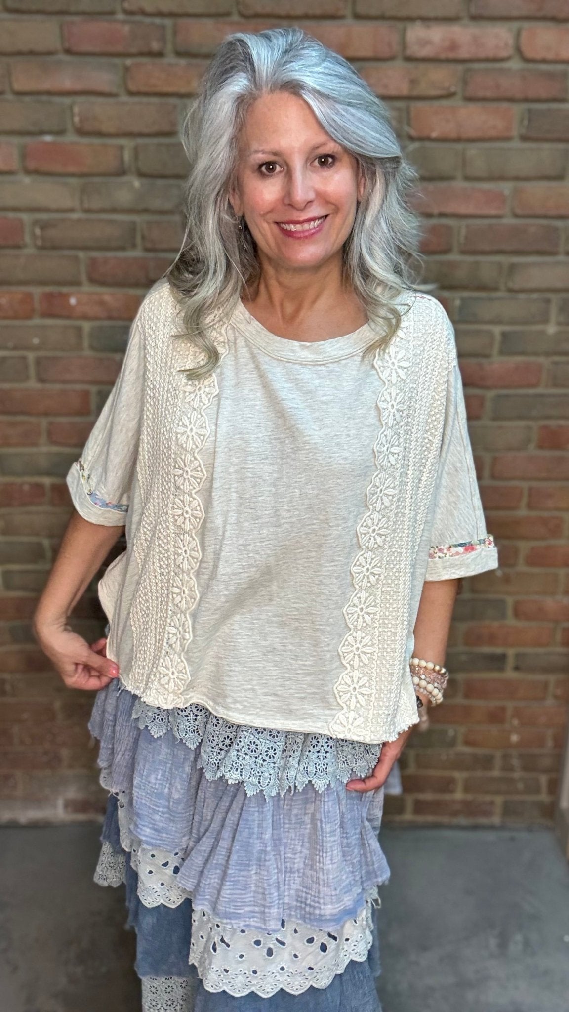 Crochet Lace Crew Neck Top - Vintage Vault Boutique