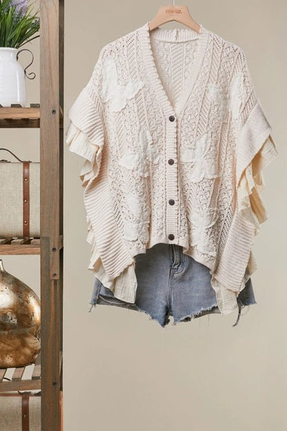Butterfly Patch Ruffle and Lace Cardigan - Vintage Vault Boutique
