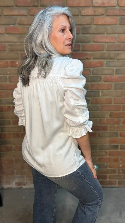 Button Front V-Neck Blouse