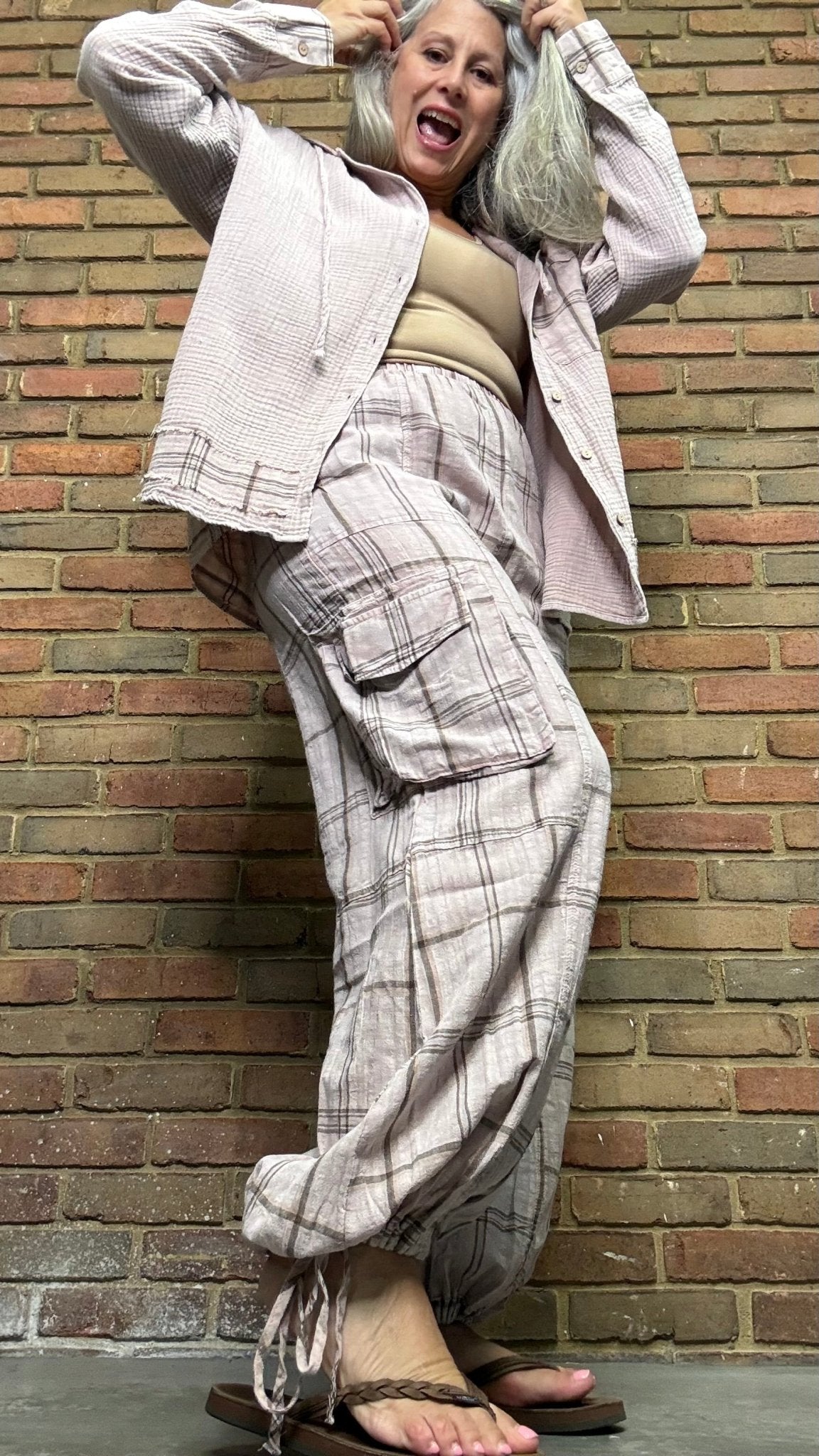 Dusty Lavender Plaid Joggers - Vintage Vault Boutique