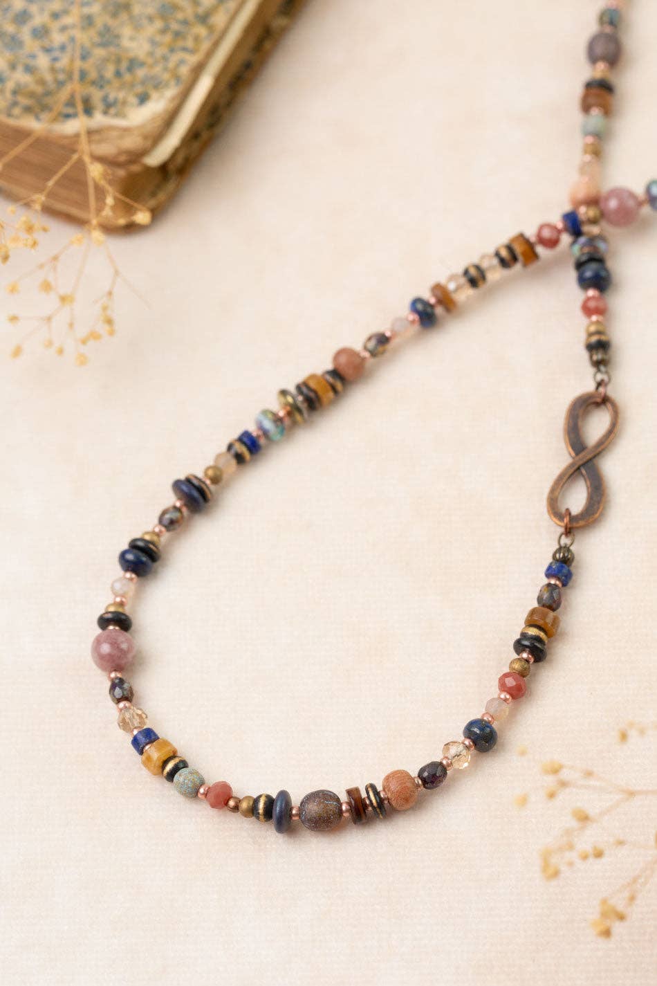 Storyteller 21-23" Muscovite, Lapis, Wood Collage Necklace