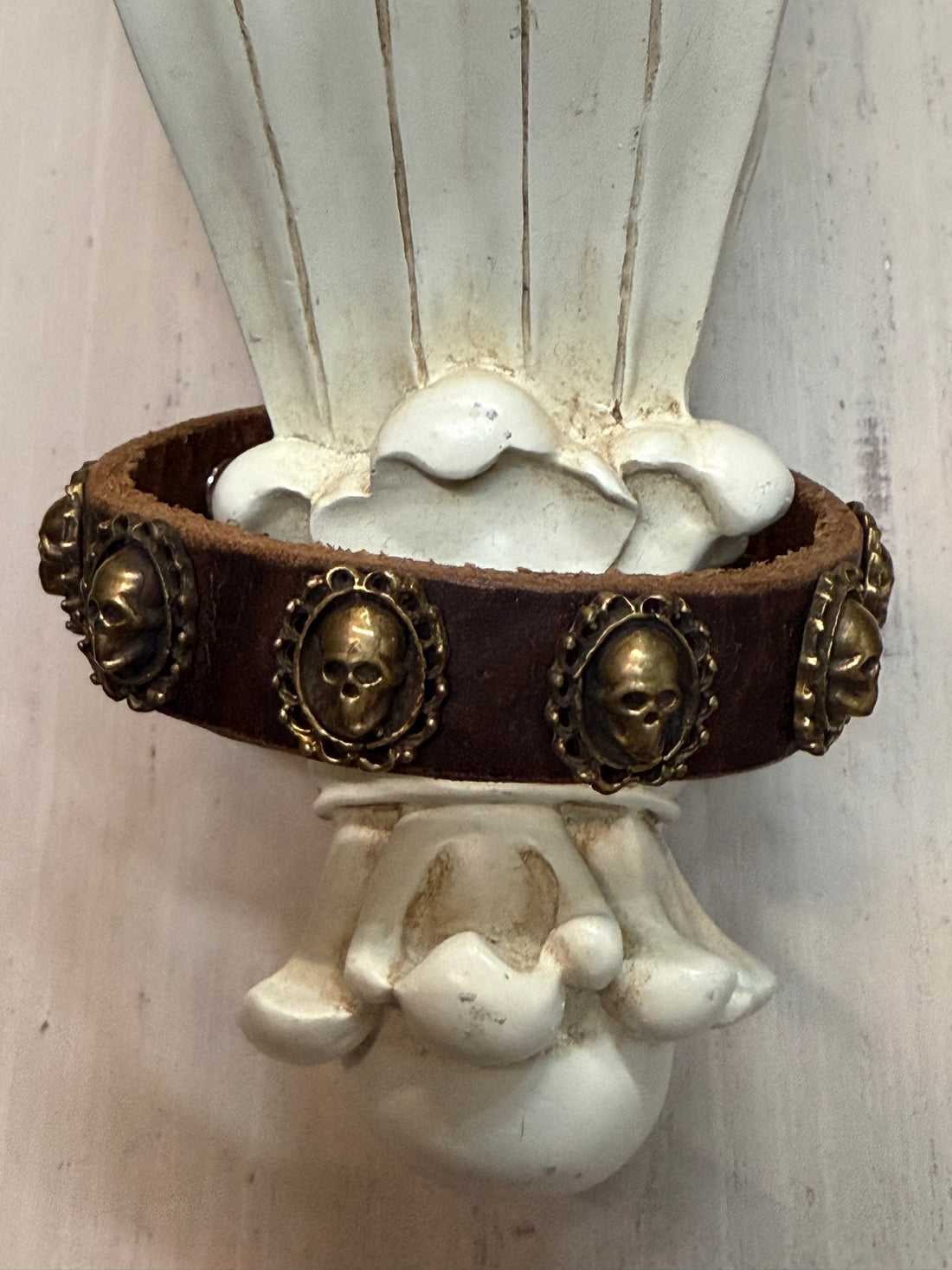 Multiple Skulls Leather Snap Bracelet