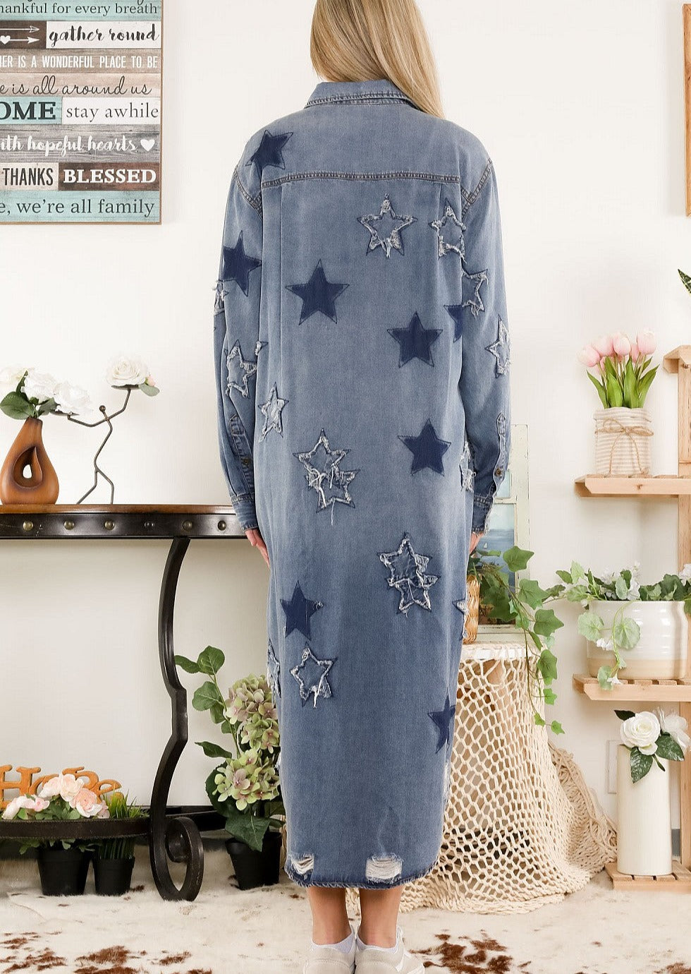 Star Patch Snap Front Shirt Dress 