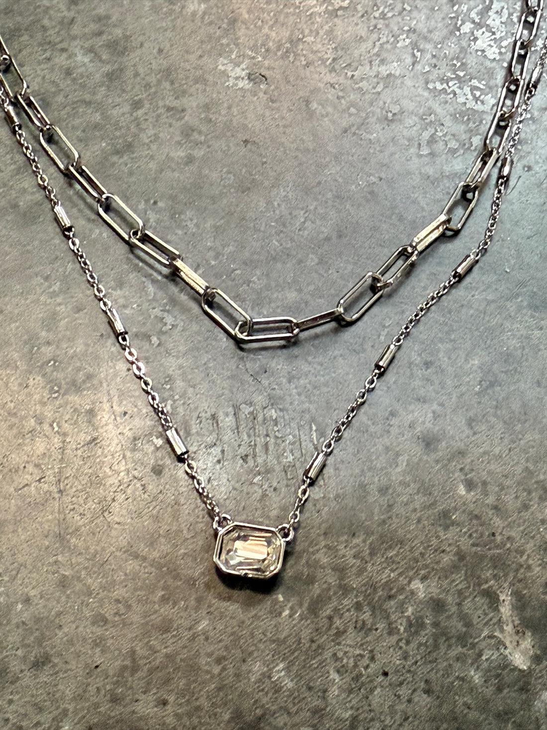 Two Strand Silver and Crystal Necklace