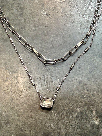 Two Strand Silver and Crystal Necklace