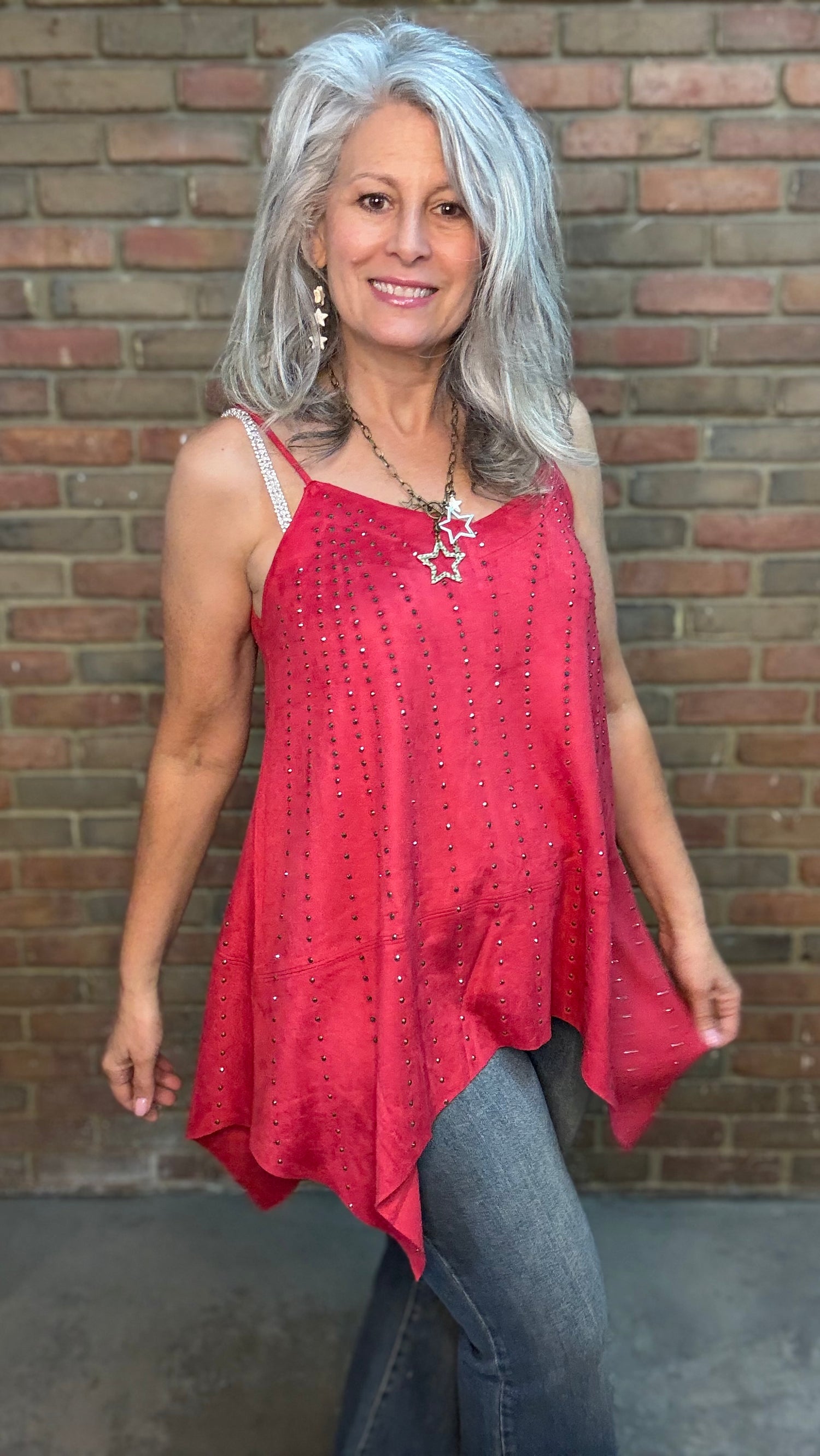 Studded Red Suede Tank