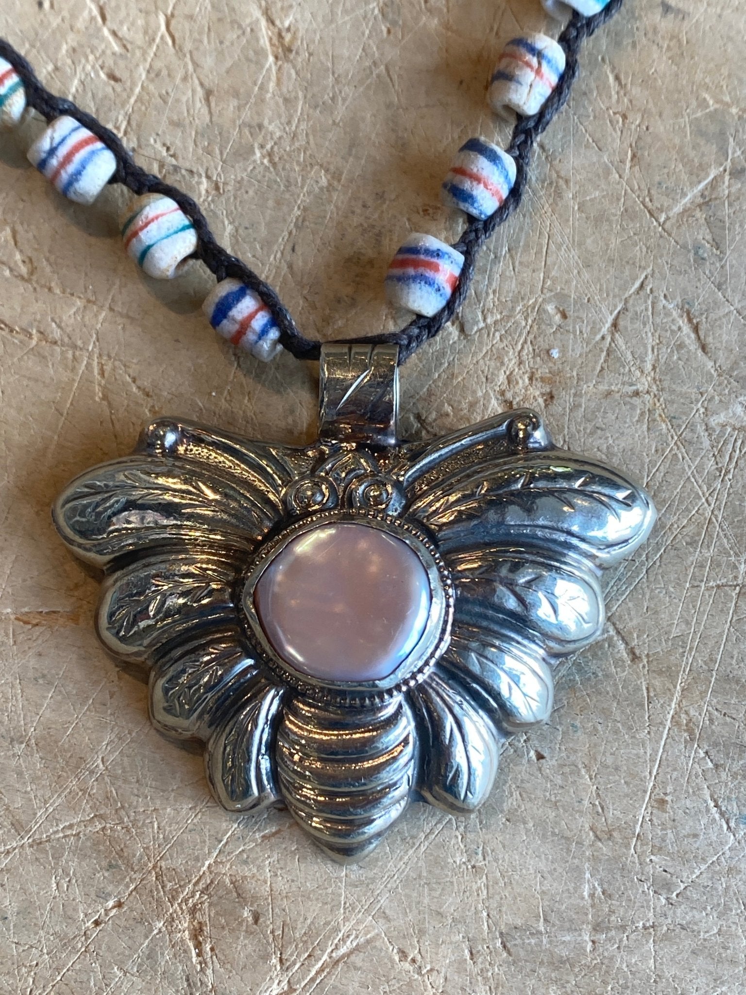 Mother of Pearl Moth Necklace - Vintage Vault Boutique