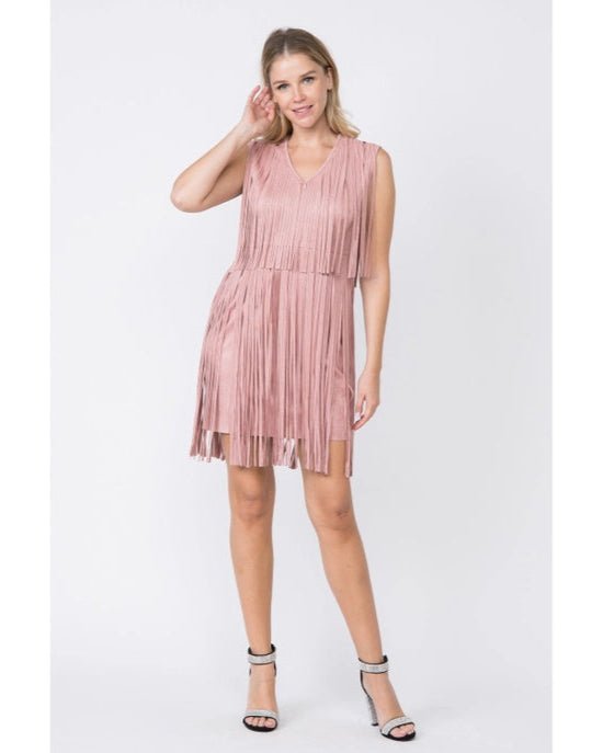 Suede Fringe Dress in Mauve - Vintage Vault Boutique